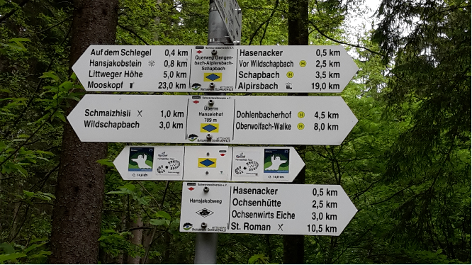 Wanderwegweiser auf dem Schwarzenbruch (Oberwolfach)
